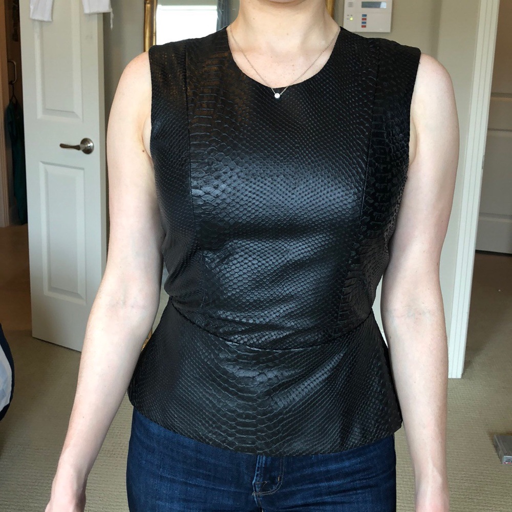 Snakeskin leather peplum top